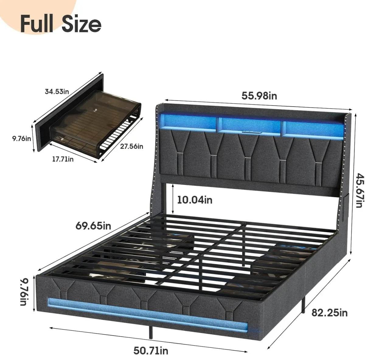 Upholstered Platform Bed Frame With Storage Drawers And LED Light - Sleep Galleria