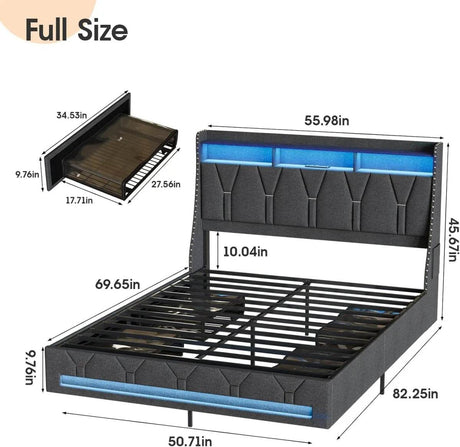 Upholstered Platform Bed Frame With Storage Drawers And LED Light - Sleep Galleria