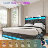 Upholstered Platform Bed Frame With Storage Drawers And LED Light - Sleep Galleria