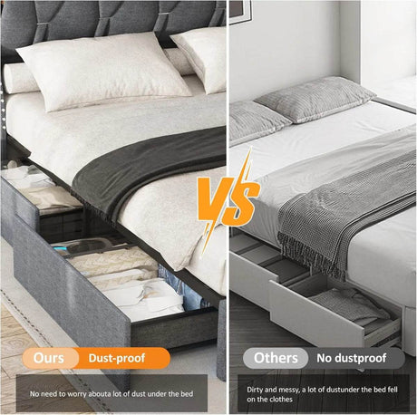 Upholstered Platform Bed Frame With Storage Drawers And LED Light - Sleep Galleria