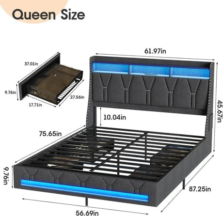 Upholstered Platform Bed Frame With Storage Drawers And LED Light - Sleep Galleria