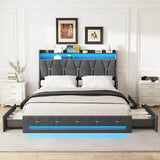 Upholstered Platform Bed Frame With Storage Drawers And LED Light - Sleep Galleria