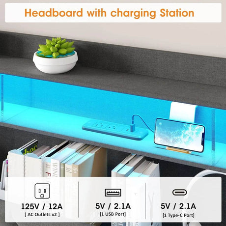 Upholstered Platform Bed Frame With Storage Drawers And LED Light - Sleep Galleria
