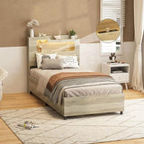 Wooden Platform Bed Frame With Storage Power Outlet LED Light - Sleep Galleria