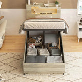 Wooden Platform Bed Frame With Storage Power Outlet LED Light - Sleep Galleria