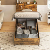 Wooden Platform Bed Frame With Storage Power Outlet LED Light - Sleep Galleria