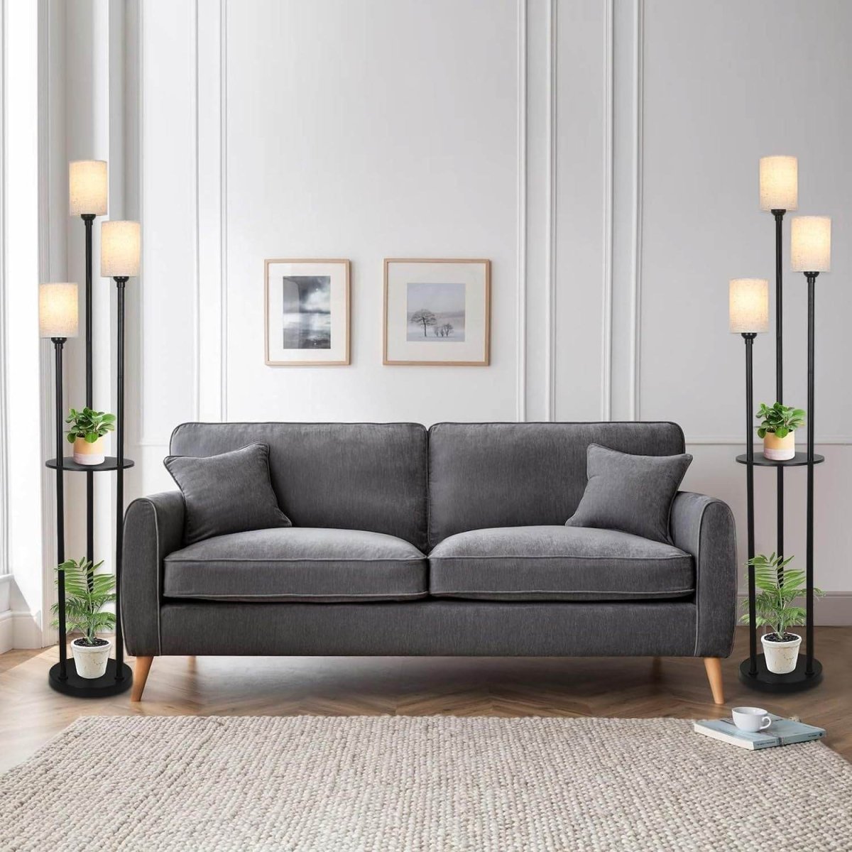 3 - Light Industrial Floor Lamp With Shelves and Foot Switch - Veluna - Sleep Galleria