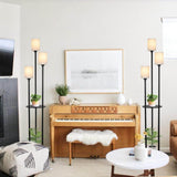 3 - Light Industrial Floor Lamp With Shelves and Foot Switch - Veluna - Sleep Galleria