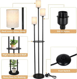 3 - Light Industrial Floor Lamp With Shelves and Foot Switch - Veluna - Sleep Galleria