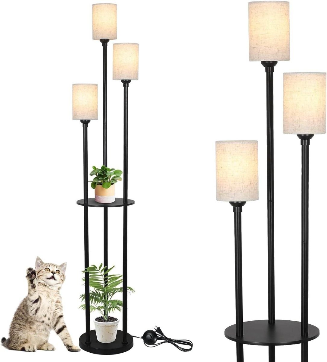 3 - Light Industrial Floor Lamp With Shelves and Foot Switch - Veluna - Sleep Galleria