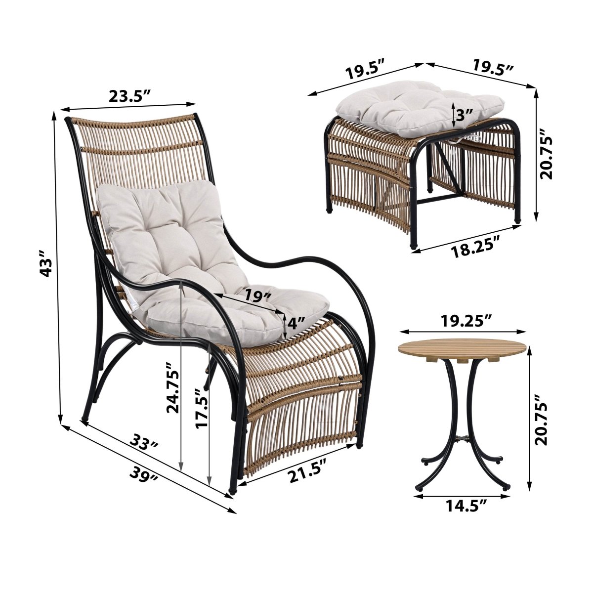 3-Piece Wicker Outdoor Patio Furniture Set With Cushions - Sleep Galleria