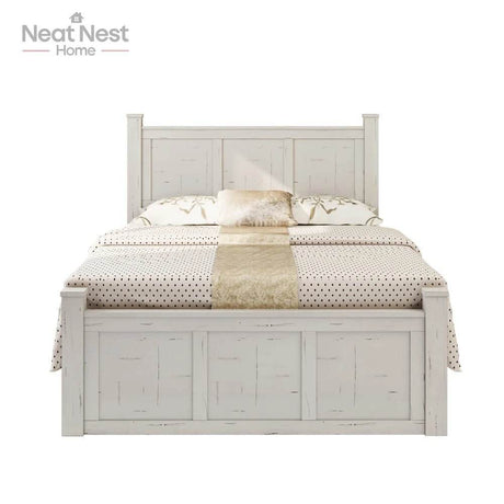 Farmhouse Wooden Panel Poster Bed Frame With Storage Drawers - Sleep Galleria
