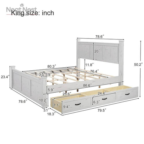 Farmhouse Wooden Panel Poster Bed Frame With Storage Drawers - Sleep Galleria