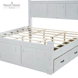Farmhouse Wooden Panel Poster Bed Frame With Storage Drawers - Sleep Galleria
