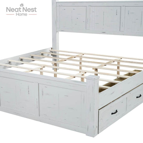 Farmhouse Wooden Panel Poster Bed Frame With Storage Drawers - Sleep Galleria