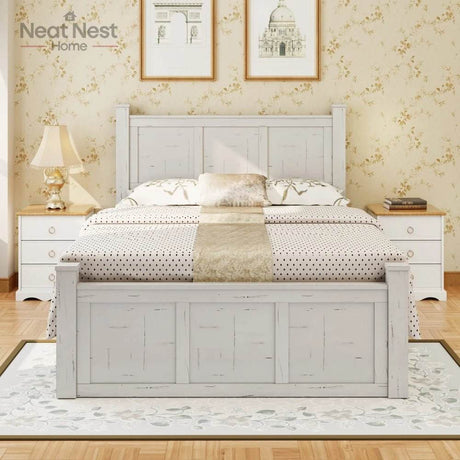 Farmhouse Wooden Panel Poster Bed Frame With Storage Drawers - Sleep Galleria