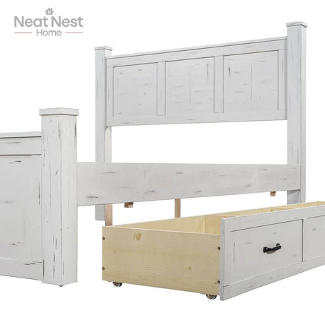Farmhouse Wooden Panel Poster Bed Frame With Storage Drawers - Sleep Galleria