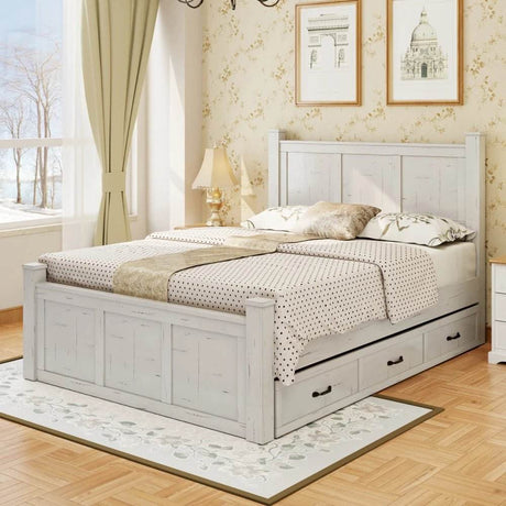 Farmhouse Wooden Panel Poster Bed Frame With Storage Drawers - Sleep Galleria