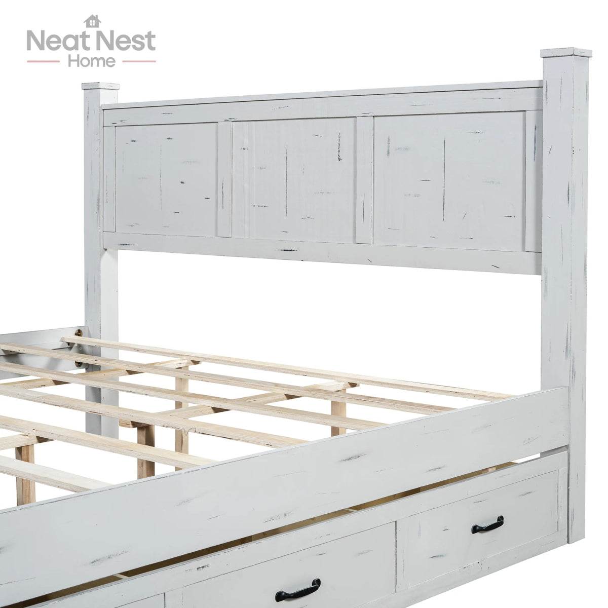 Farmhouse Wooden Panel Poster Bed Frame With Storage Drawers - Sleep Galleria