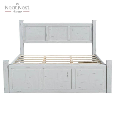 Farmhouse Wooden Panel Poster Bed Frame With Storage Drawers - Sleep Galleria