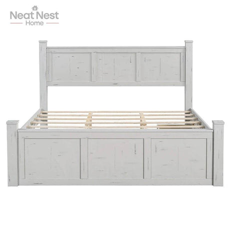 Farmhouse Wooden Panel Poster Bed Frame With Storage Drawers - Sleep Galleria
