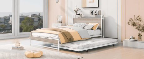 Full Metal Platform Bed Frame With Trundle USB Ports - Veluna - Sleep Galleria