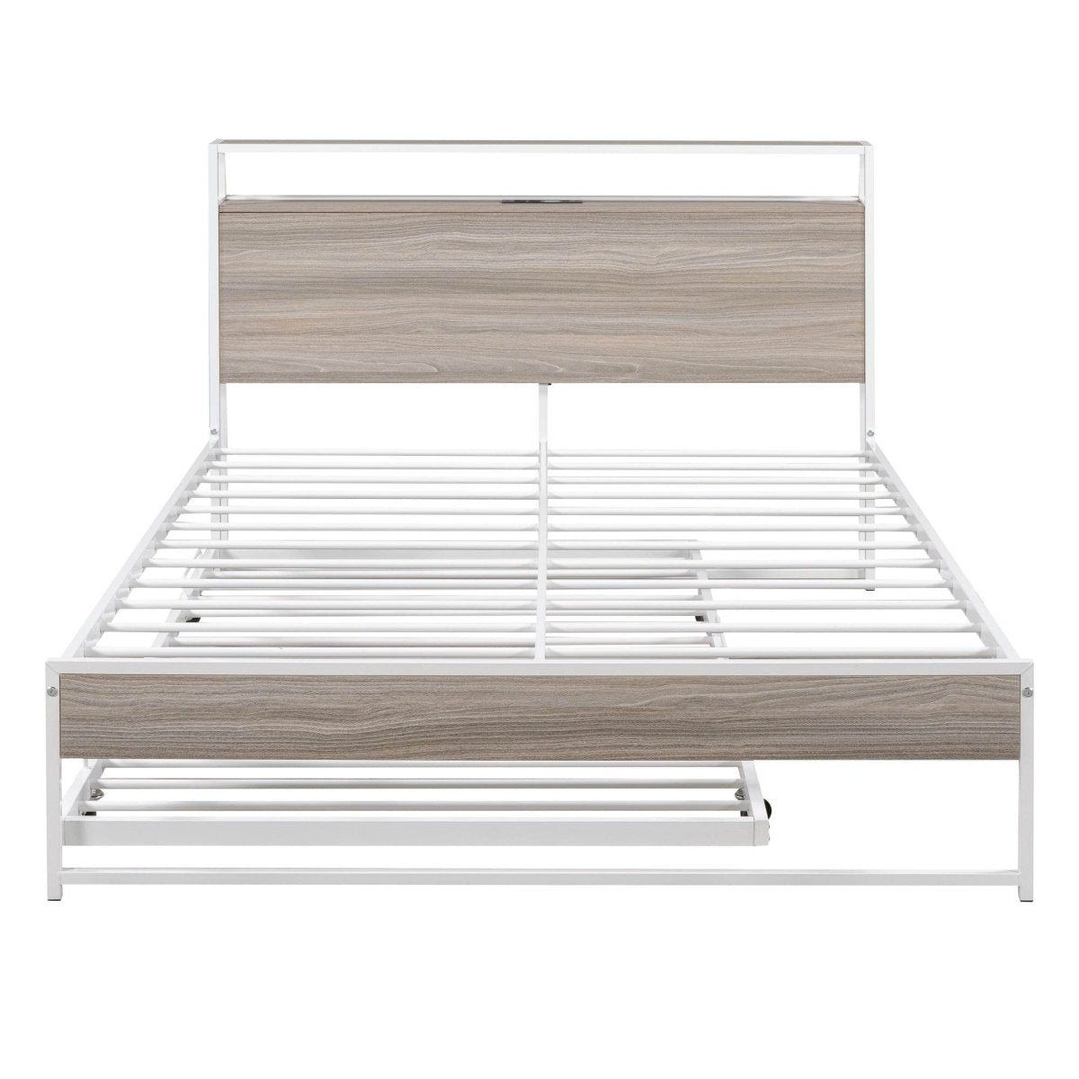 Full Metal Platform Bed Frame With Trundle USB Ports - Veluna - Sleep Galleria