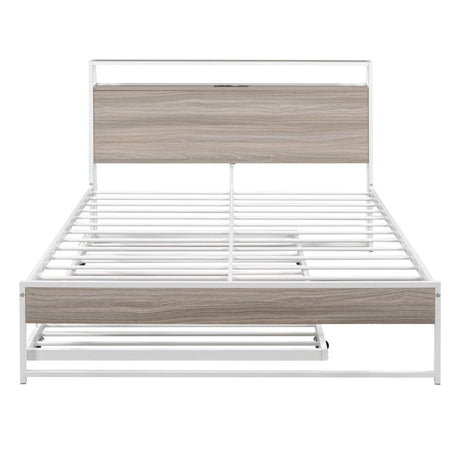 Full Metal Platform Bed Frame With Trundle USB Ports - Veluna - Sleep Galleria