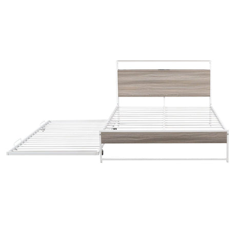 Full Metal Platform Bed Frame With Trundle USB Ports - Veluna - Sleep Galleria