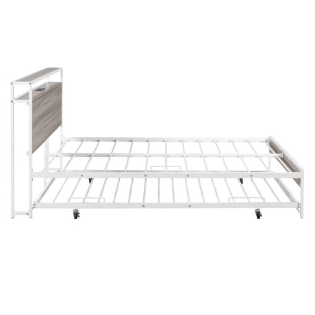 Full Metal Platform Bed Frame With Trundle USB Ports - Veluna - Sleep Galleria