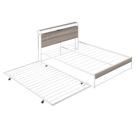 Full Metal Platform Bed Frame With Trundle USB Ports - Veluna - Sleep Galleria