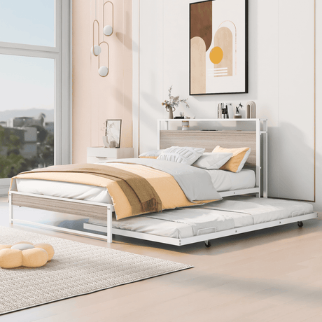 Full Metal Platform Bed Frame With Trundle USB Ports - Veluna - Sleep Galleria