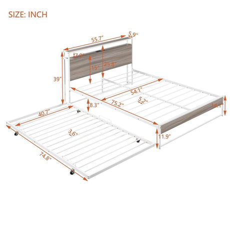 Full Metal Platform Bed Frame With Trundle USB Ports - Veluna - Sleep Galleria