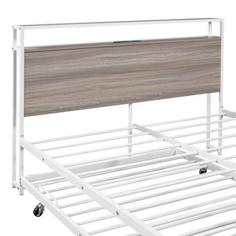 Full Metal Platform Bed Frame With Trundle USB Ports - Veluna - Sleep Galleria