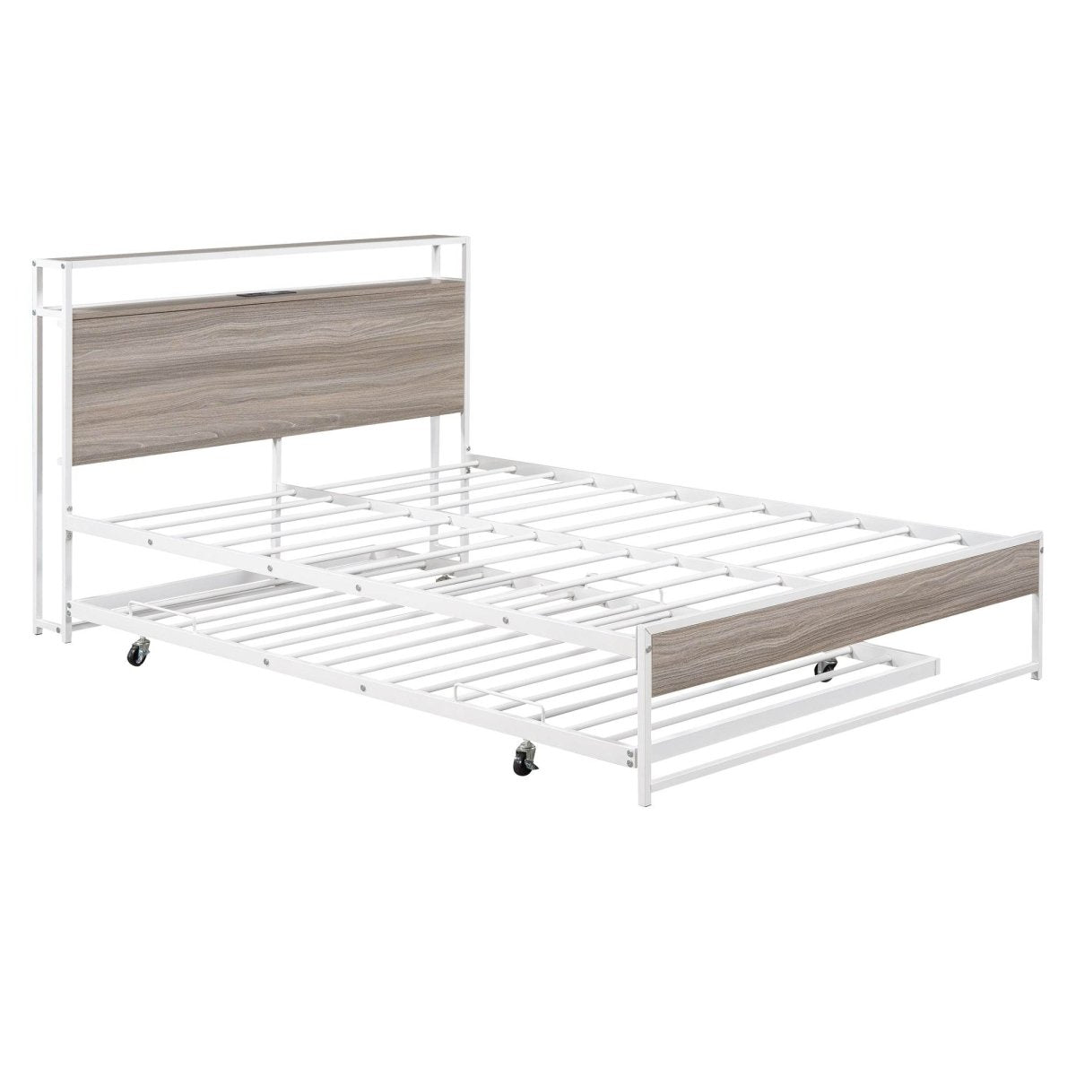 Full Metal Platform Bed Frame With Trundle USB Ports - Veluna - Sleep Galleria