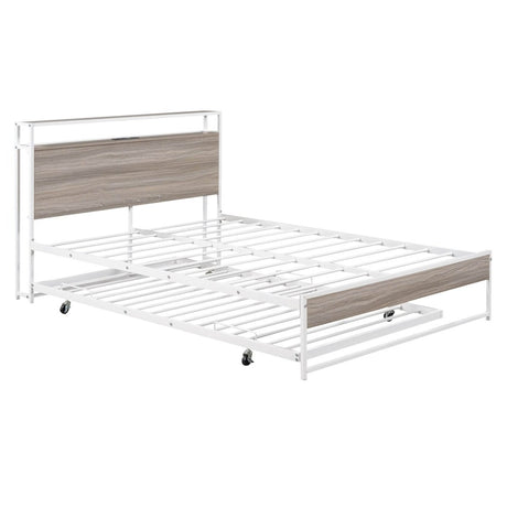 Full Metal Platform Bed Frame With Trundle USB Ports - Veluna - Sleep Galleria