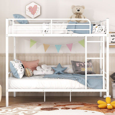 Full Over Full Iron Frame White Metal Bunk Bed - Veluna - Sleep Galleria