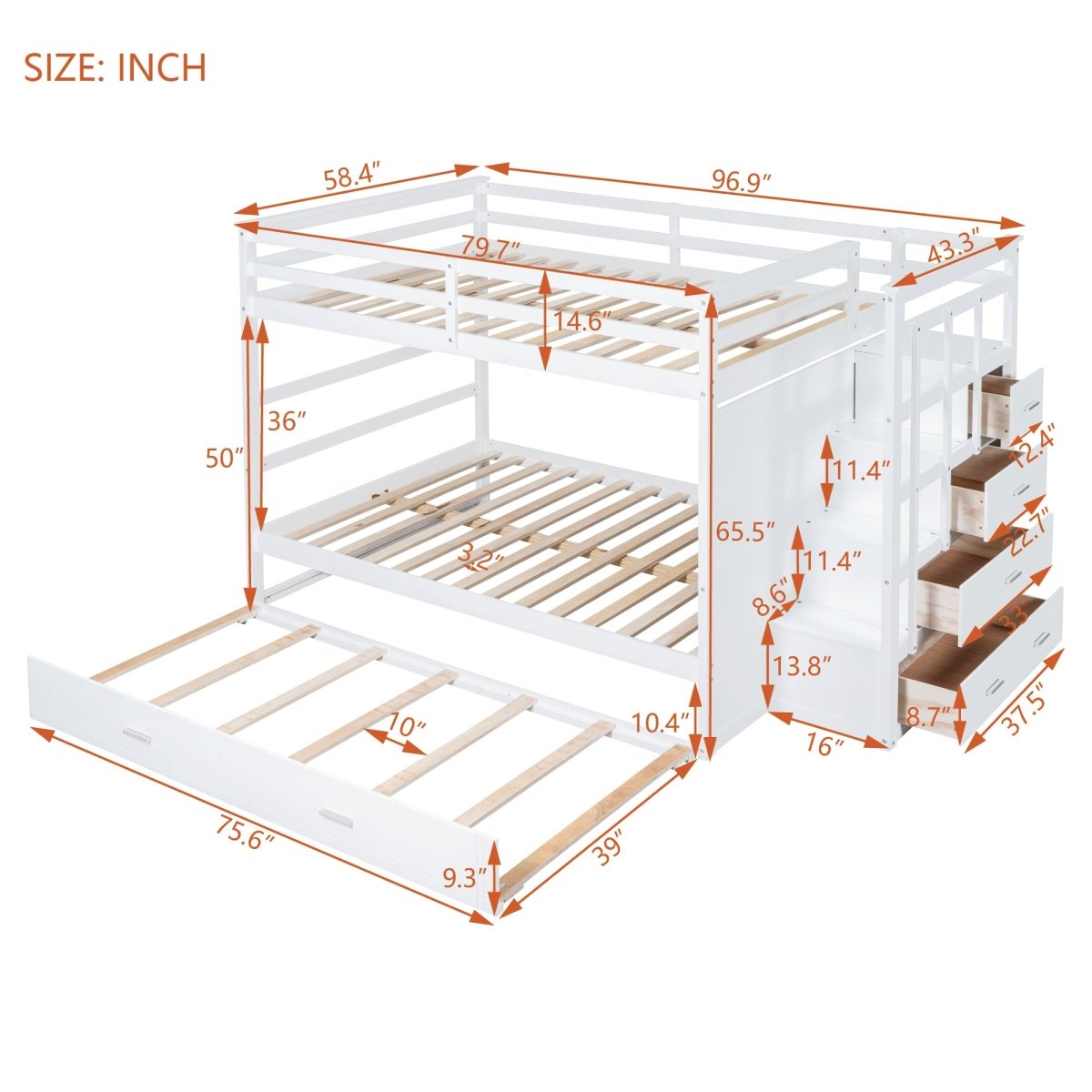 Full Over Full Solid Wood Bunk Bed With Trundle - Veluna - Sleep Galleria