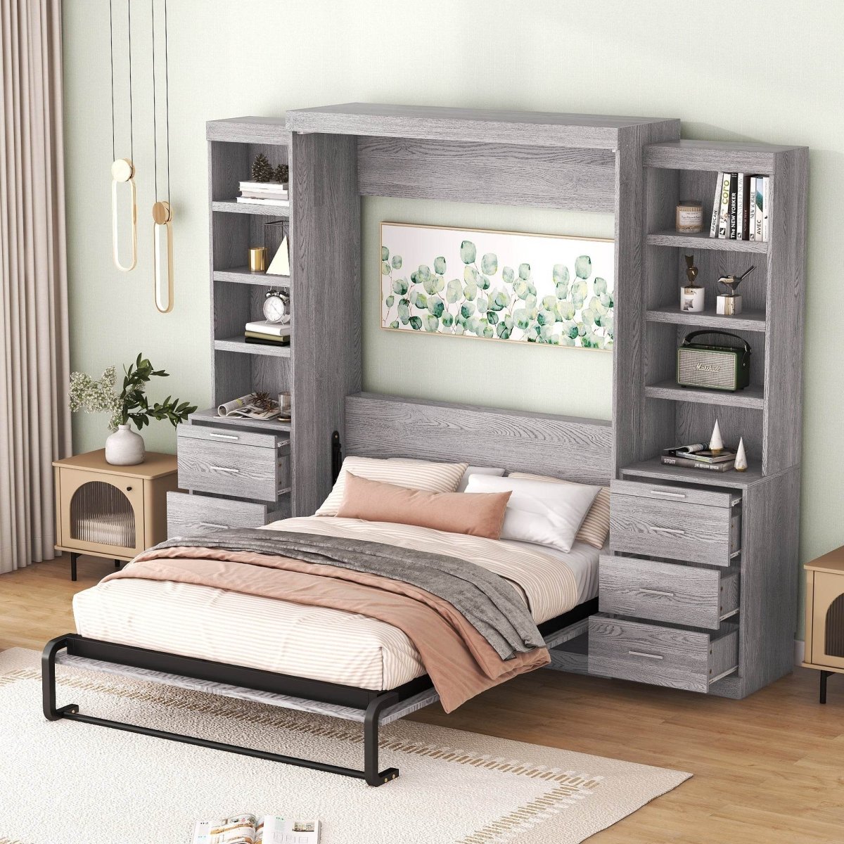 Full Size Gray Murphy Bed With Storage Drawers - Sleep Galleria