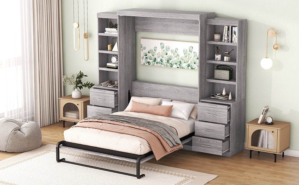 Full Size Gray Murphy Bed With Storage Drawers - Sleep Galleria