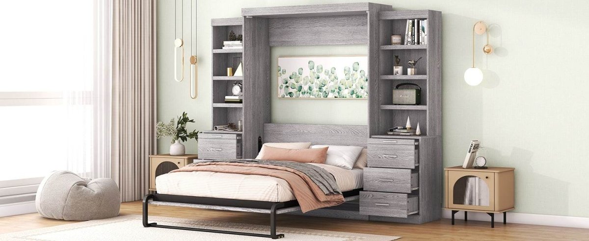Full Size Gray Murphy Bed With Storage Drawers - Sleep Galleria