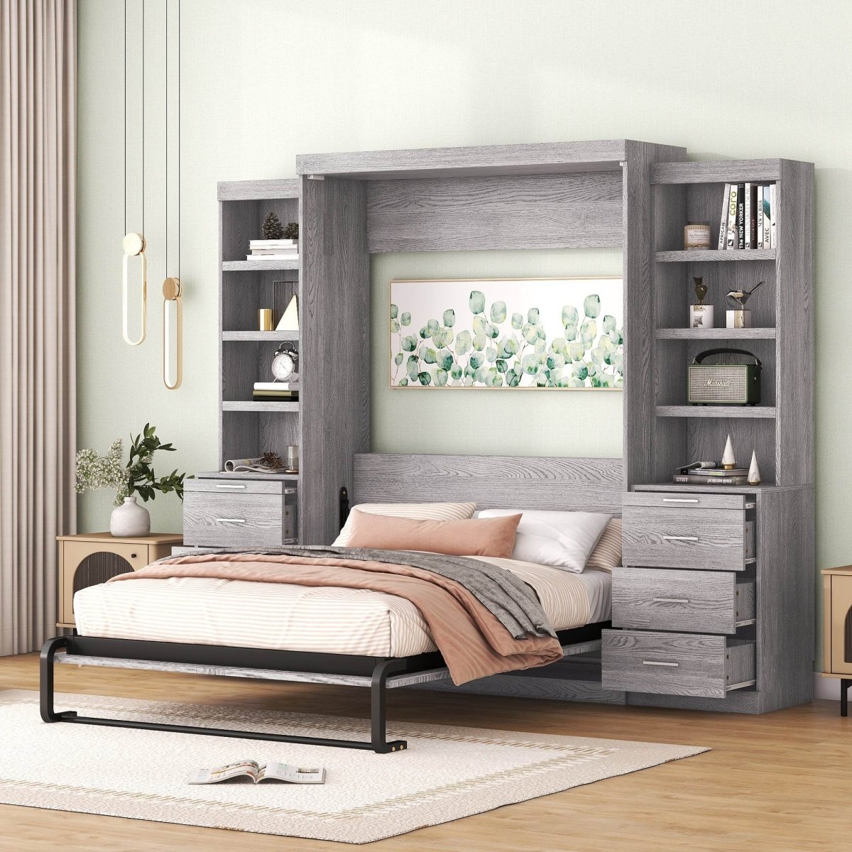 Full Size Gray Murphy Bed With Storage Drawers - Sleep Galleria