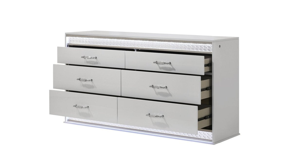 Glam Modern 5 - Piece Queen Wood Bedroom Set With LED Lighting - Veluna - Sleep Galleria