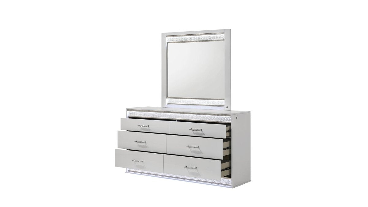 Glam Modern 5 - Piece Queen Wood Bedroom Set With LED Lighting - Veluna - Sleep Galleria