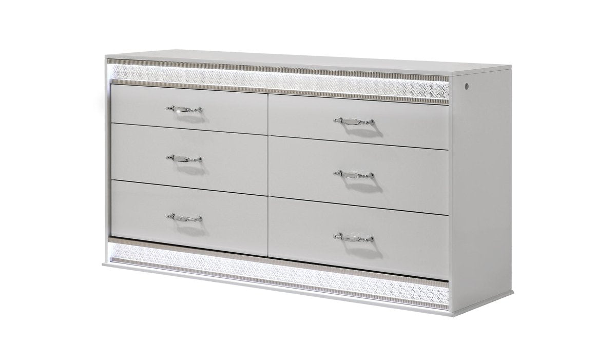Glam Modern 5 - Piece Queen Wood Bedroom Set With LED Lighting - Veluna - Sleep Galleria
