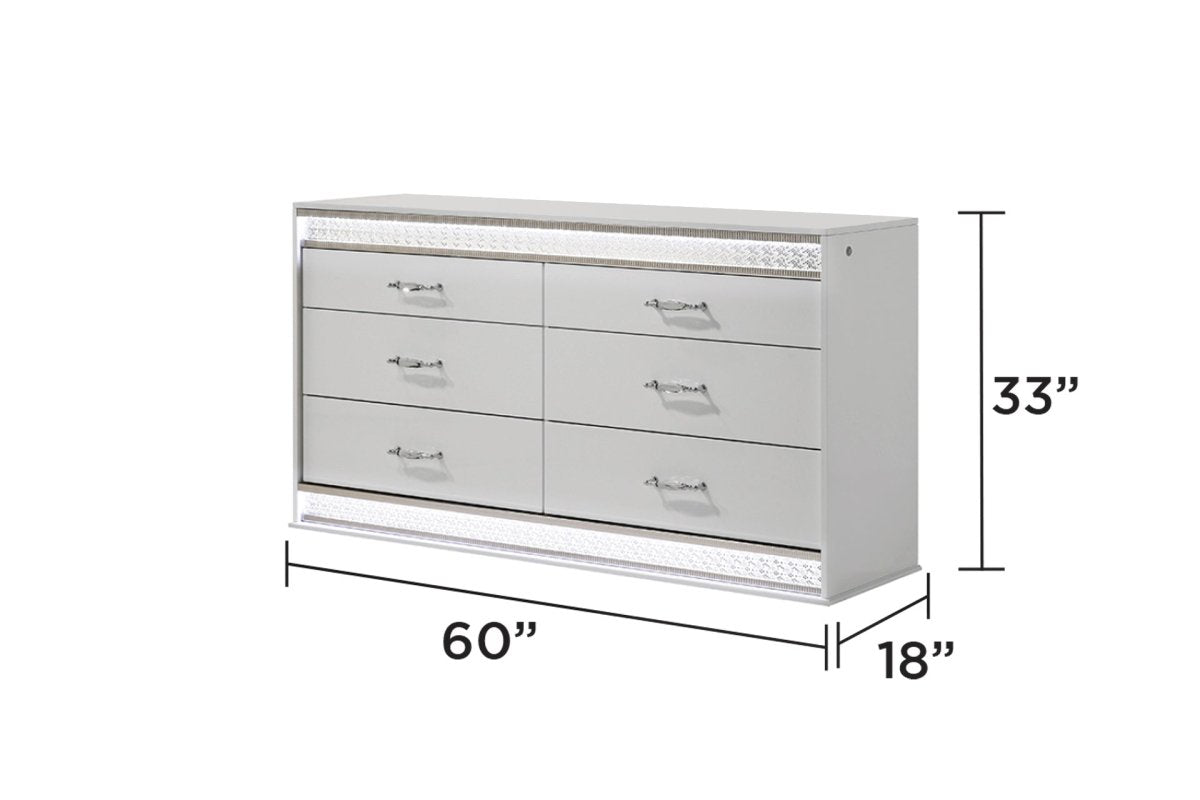 Glam Modern 5 - Piece Queen Wood Bedroom Set With LED Lighting - Veluna - Sleep Galleria