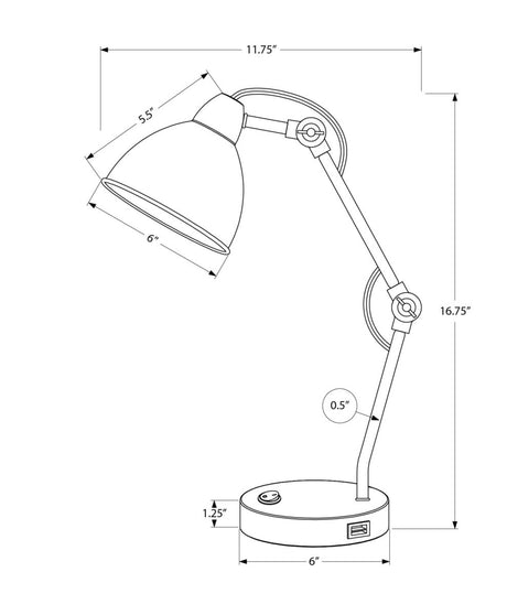 Industrial Nickel Metal USB Port Table Lamp - Sleep Galleria