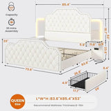 Leather Upholstered Bed Frame With Storage Drawers And LED Charging - Sleep Galleria