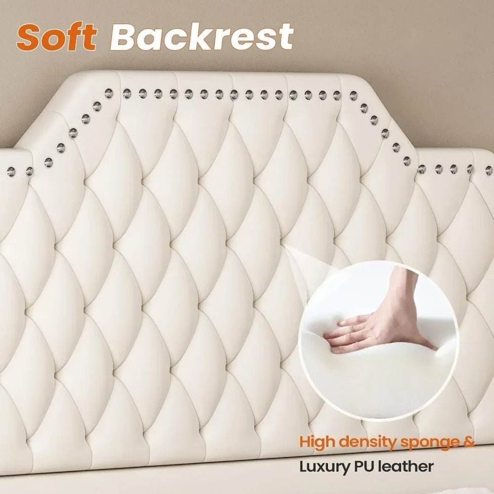 Leather Upholstered Bed Frame With Storage Drawers And LED Charging - Sleep Galleria