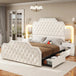 Leather Upholstered Bed Frame With Storage Drawers And LED Charging - Veluna - Sleep Galleria